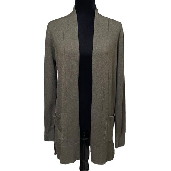 Pink Clover Olive Green Open Front Cardigan Minimalist Sweater Size Small NWOT - Picture 5 of 11